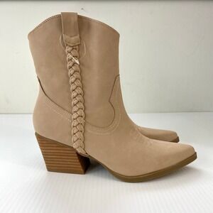 DV Dolce Vita Koolson Tan Faux Leather Western‎ Cowgirl Boots Womens 7.5 NEW